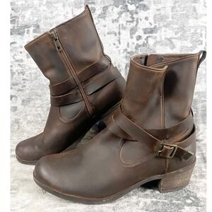 UGG Australia Womens 9 Lorraine Side Zip Biker Moto Harness Brown Boots Grunge